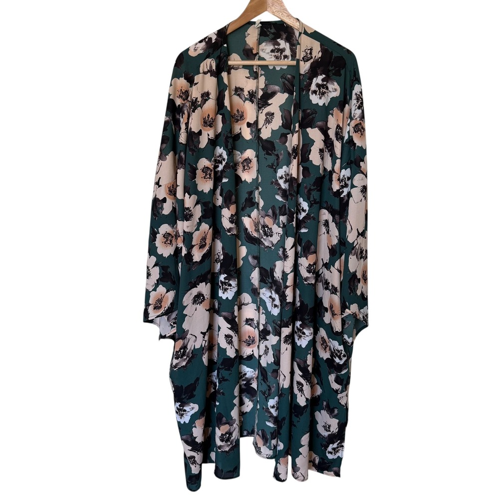 PinkBlush Floral Kimono Women 1XL Green Cream Duster Excellent